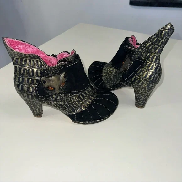 Irregular Choice Miaow Black and Gold Women's Aligator Heeled Ankle Boots 37 - Picture 3 of 9
